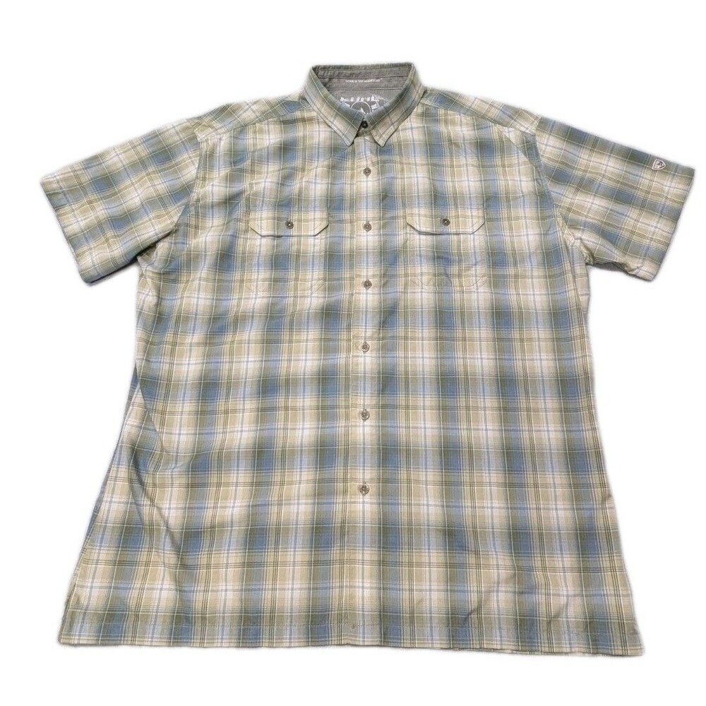 Kuhl Response Eluxur Shirt XL Plaid Short Sleeve Hiking Green Button Up 7153